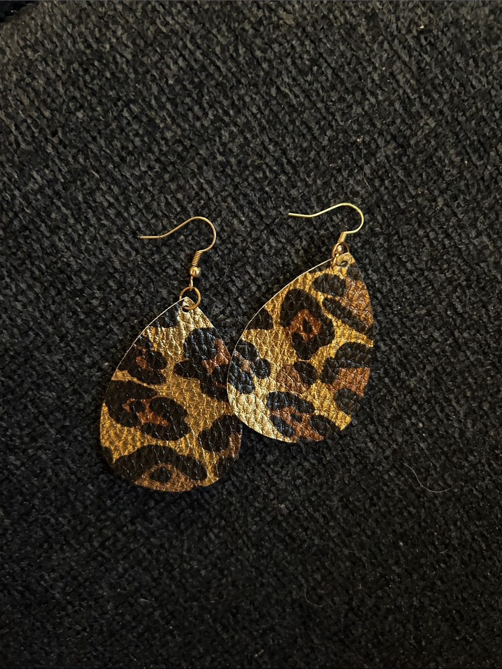 Leopard Print Teardrop Earrings - Gold and Brown
